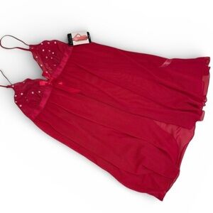 nwt French Affair Red Sheer Lace Babydoll Chemise with Sequin Detail M Medium